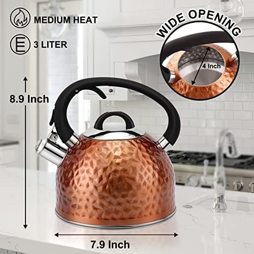 Copper Tea Kettle Stainless Steel Teapot Whistling Kettle Unique Button Control Kettle Outlet Loud Whistle Food Grade Teapot 3.2 Quart / 3 Liter (Copper) - Image 3