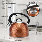Copper Tea Kettle Stainless Steel Teapot Whistling Kettle Unique Button Control Kettle Outlet Loud Whistle Food Grade Teapot 3.2 Quart / 3 Liter (Copper) - Image 3