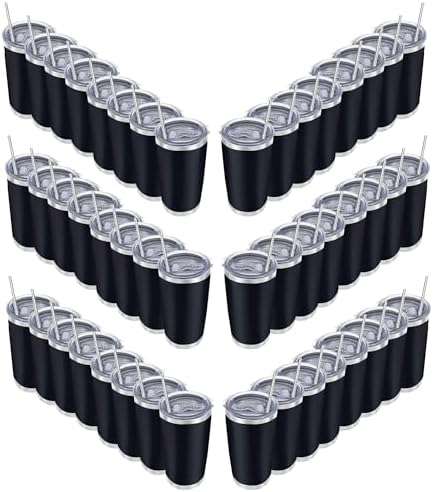20oz insulted tumblers stainless steel cup Tumbler Bulk with push Lid, and metal straw powder coated coffee cup for cold and hot drinking (48, black) by Unknown