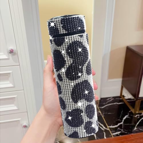 17 oz Bling Stainless Steel Water Bottle Rhinestone Vacuum Water Bottle Glitter Bottles Diamond Vacuum Flask Mug Gift Girls Women (500ml),Cow Black - Image 3