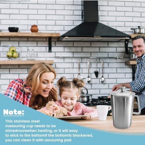 70 oz Stainless Steel Pitcher with Lid, Metal Measuring Cup with Marking with Handle, 2 L Large Mouth Graduated Beakers, Milk Frothing Jug for Espresso Machines, Latte Art, Iced Tea, Hot/Cold Water - Image 5