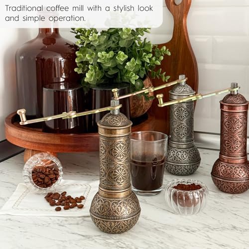 Decorative Handmade Coffee Grinder, Refillable Turkish Spice Mill, Manual Coffee Mill with Handle, Coffee Grinder Metal with Hand Crank 18 cm-7.1 inch (Antique) - Image 4