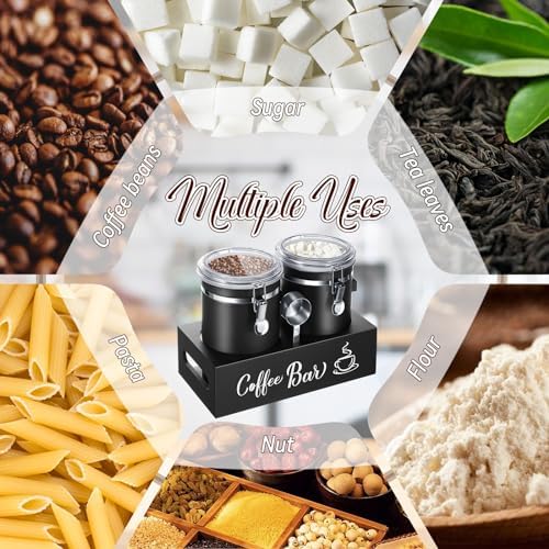 Maxcheck 2 Pcs 66 oz Coffee Sugar Canisters with Shelf Scoop Lids, Black - Image 4
