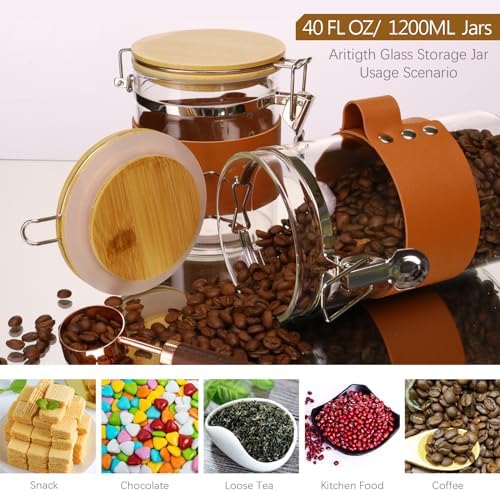 Glass Storage Jars with Bamboo Lids & Spoons, 2 Packs, 40 OZ - Image 5