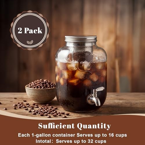 2 Pack 1 Gallon Cold Brew Coffee Maker Iced Coffee Maker with Stainless Steel Filter, Lid & Spigot Heavy Duty Glass Cold Brew Pitcher Drink Dispenser Thick Iced Tea Pitcher for Fridge - Image 6
