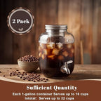 2 Pack 1 Gallon Cold Brew Coffee Maker Iced Coffee Maker with Stainless Steel Filter, Lid & Spigot Heavy Duty Glass Cold Brew Pitcher Drink Dispenser Thick Iced Tea Pitcher for Fridge - Image 6