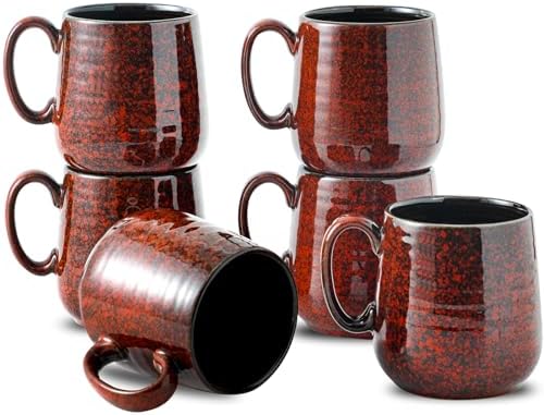 Hasense Coffee Mugs 8 oz, Ceramic Small Espresso Cups Set of 6, Mini Cups with Handle for Coffee, Tea and Cocoa, Modern Mugs for Mother's Day Gift, Dishwasher & Microwave Safe, Red by Hasense