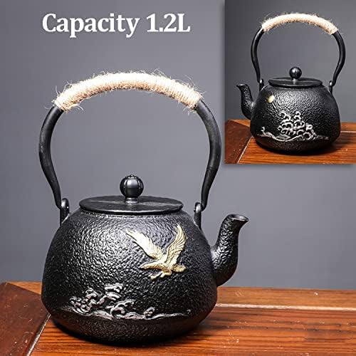 Tea Kettle,Cast Iron Teapot in Japanese Style,Tetsubin Tea Kettle with Stainless Steel Infuser,Die Casting Pattern Stove Safe Kettles,Traditional Iron Teapots,1.2L(Color:N) (Size : I) - Image 2