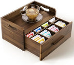 TINAMO Acacia Wooden Tea Box Organizer with Drawer for Countertop Display by TINAMO