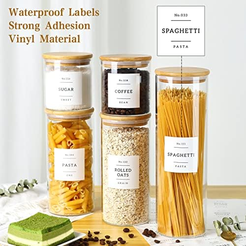 CZSZYGHBAO 5 Pack Glass Jars with Bamboo Airtight Lids - Stackable Food Storage Containers with 132 Pantry Labels - with Wood Lid for Candy, Cookie, Rice, Sugar, Flour, Pasta, Nuts - Image 2