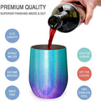 CHILLOUT LIFE 12 oz Stainless Steel Wine Tumblers 4 Pack - Double Wall Vacuum Insulated Wine Glasses Cups with Lids and Straws Set Keeping Cold & Hot for Coffee, Beer, Ice Cream - Mermaid Sparkle - Image 2