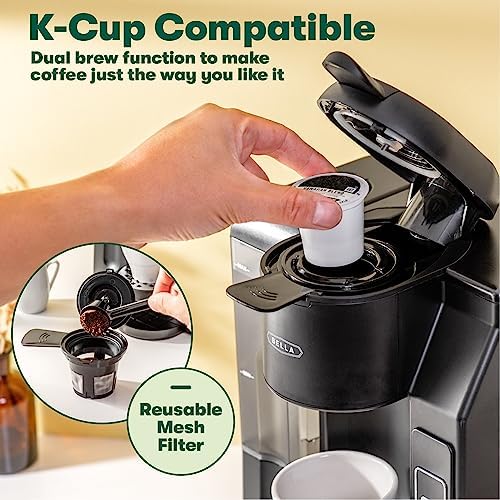 BELLA Single Serve Coffee Maker, Dual Brew, K-cup Compatible - Ground Coffee Brewer with Removable Water Tank & Adjustable Drip Tray, Perfect for Travel Mug - Image 4