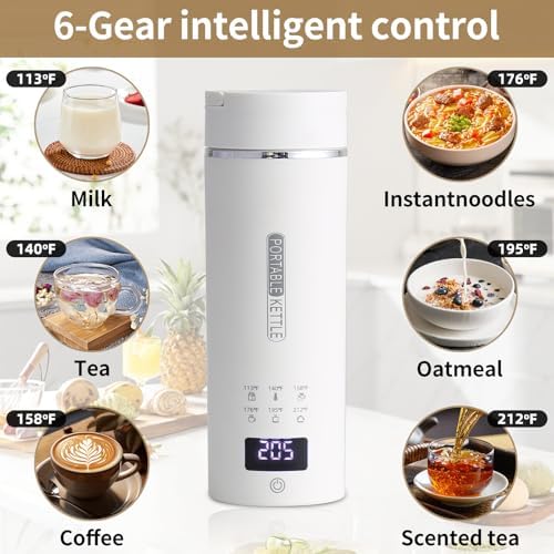 Compact Portable Electric Kettle, LCD Display with 6 Temperature Settings, 304 Stainless Steel, 450ml/15.2oz, Auto Shut-Off and Boil-Dry Protection, Travel Electric Kettle Teapot, White - Image 6