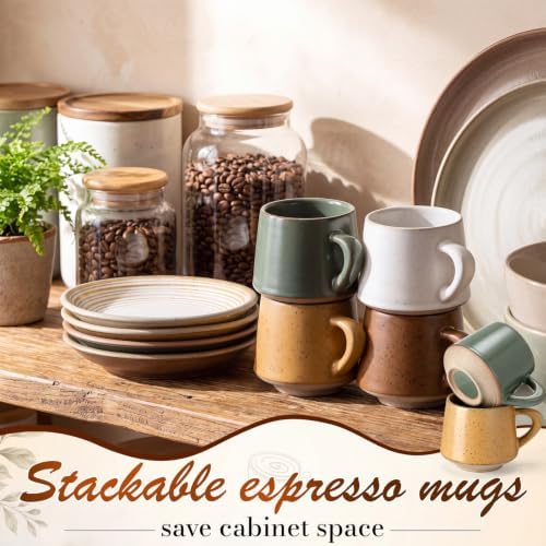 Espresso Cups Set, Latte Mugs Set of 4 Small Ceramic Coffee Mugs with 4 Saucers 4 Spoons Espresso Accessories for Machine Cappuccino Macchiato Latte Flat White Mocha Tea - Image 6