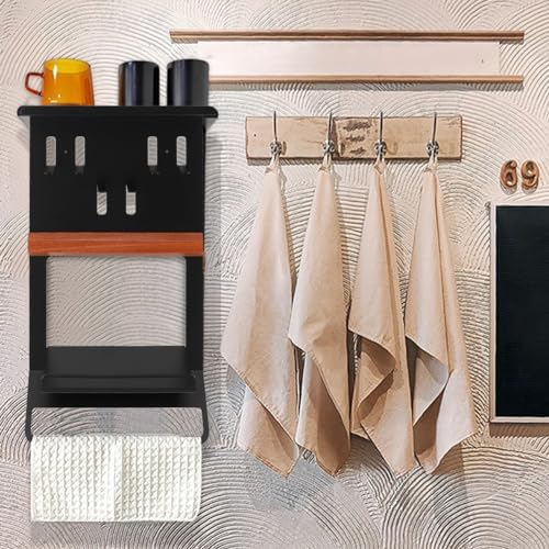 Coffee Portafilter Holder Rack, Iron & Composite Wood Organizer with Multi Slot Hook Space Saving Neat Tool Arrangement for Barista Coffee Station Shop Portafilter Holder - Image 3