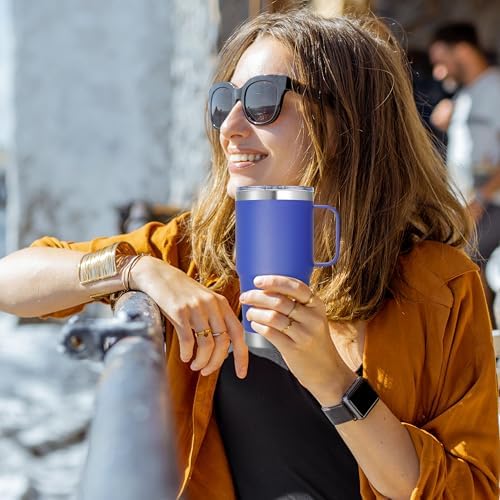 20 oz Stainless Steel Tumbler with Handle Bulk Metal Insulated Tumblers Travel Coffee Mug with Handle Double Wall Tumbler Cup with Lid and Straw, Blue 12 Pack - Image 2