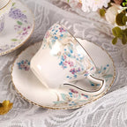 KAMMAK Tea Cups and Saucers Set of 2, 7.4 oz Porcelain Coffee Cups, 573N - Image 7