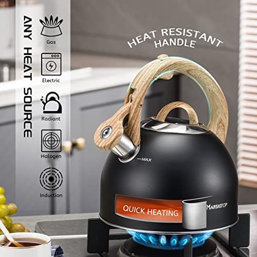 MARSKITOP Tea Kettle for Stove Top, 2.6 Quart Tea Pot, Black - Image 2