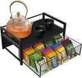 Homode Wood Tea Bag Organizer, Teabag Holder with Drawer, Tea Organizers and Storage Box, 8 Compartments Tea Caddy Station Chests Display Container for Counter Kitchen, Black by Homode