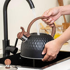 Whistling Stainless Steel Tea Kettle with Wood Grain Anti Heat Handle, Cylindrical Wood Grain Stainless Steel Cover,2.6 Quart/2.5 Liter, Black - Image 3