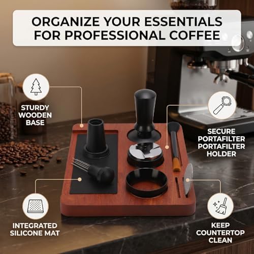Haofy 51mm 7 Piece Espresso Tools Kit for Home Barista with Wood Tamping Station with WDT Dosing Ring Coffee Tamper and Distributor Set - Image 5