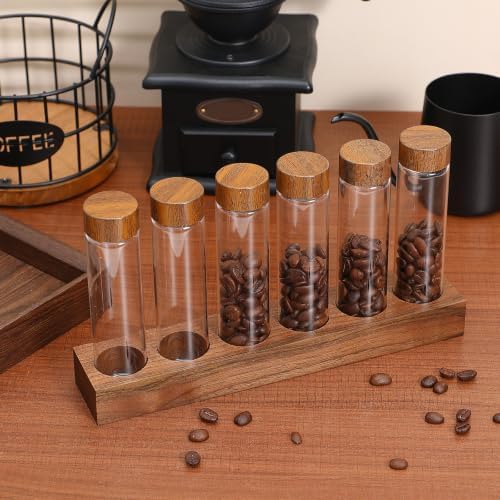 Zerodeko Glass Coffee Bean Storage Tubes and Wooden Display Stand with Lids - Image 4