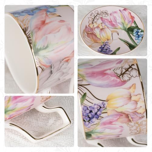 KAMMAK Tea Cups and Saucers Set of 2, Porcelain Coffee Cups, NX022 - Image 4
