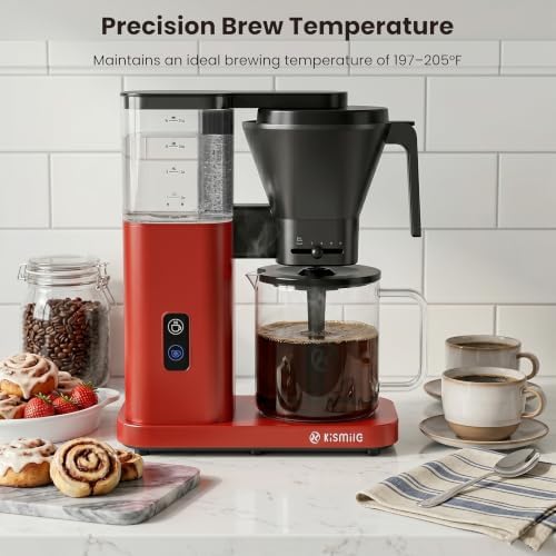 Kismile SCA Certified 8-Cup Coffee Maker, 6-Min Quick Brew, Hot & Cold Brew Coffee Machine, Adjustable Flow Control, Magnetic Anti-Drip, Keep Warm, DIY Manual Mode, Dishwasher Safe, Red - Image 2