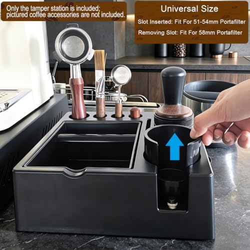 Espresso tamping station knock box,tamper station,Espresso station fit for storage 51-58mm tamper,distributor,portafilter,puck screen accessories,9 in 1 espresso knock box and tamper station - Image 4