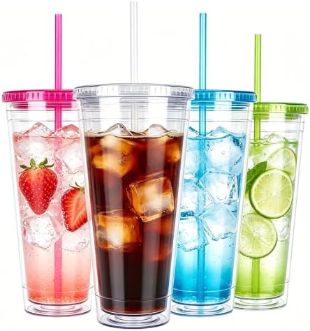 Sursip 32oz Clear Tumblers with Lids and Straws, Reusable Iced Coffee Cups by Sursip%C2%AE