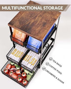 Tea Bag Organizer with 5 Drawers, Wooden & Metal Tea Storage Organizer for TeaBags, Coffee Pods, Creamers & Sugar – Countertop Tea Bag Holder for Coffee Bar and Kitchen, Space-Saving Tea Storage Rack - Image 3