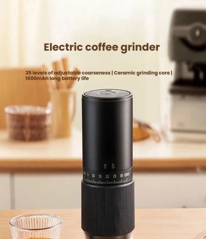 Portable Electric Coffee Grinder – 35 levels of thickness adjustment, ceramic core press, travel, camping, home and office use, USB rechargeable 1600MHz large capacity battery (white) - Image 6