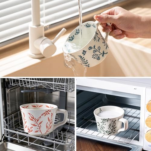 Ceramic Mugs 11 oz Unique Luxurious Cups Set of 4, Mug for Coffee Milk Latte Cappuccino Tea, Office Home Dishwasher Microwave Freezer Safe Stoneware Handmade Minimalist Mixed Cup - Image 4