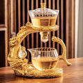 Glass Teapot Set with Infuser Semi Automatic Dragon Tea Set (Golden teapot) by zurucily