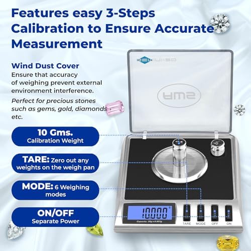 AWS Gemini-20 Milligram Scale 20g x 0.001g–Digital Jewelry/Lab Scale for Powder, Gold, Gems – Includes Calibration Weights, Tweezers & Tray–Tare, Cal, 6 Units (Gemini - 20 - Black) - Image 6