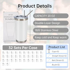 IEOVIEE 32 Pack 20oz Stainless Steel Insulated Bulk Tumblers with Lid&Straw - Image 2