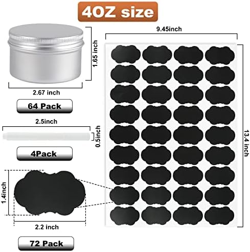 OBKJJ 64 Pack Round Cans with Screw Lid 4 Oz Aluminum Metal Tins DIY Food Candle Containers for Lotion Bars, Balms, Salve, Spices, Beard Balm, Crafts with 4 Markers 2 Sheets Label Stickers (Silver) - Image 2