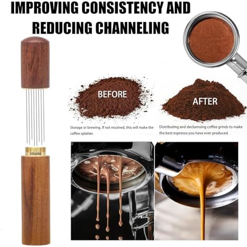 Espresso Accessories Kit 5-PCS Including Wooden Portafilter Station Organizer | 58MM Coffee Distributor | 58MM Tamper Press | WDT Stirrer Needle | Coffee Mat Brush, Multipurpose Espresso Tools - Image 6