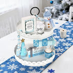 Winter Decorations for Home Office 8 PCS Snowman Tiered Tray Decor Set - Image 7