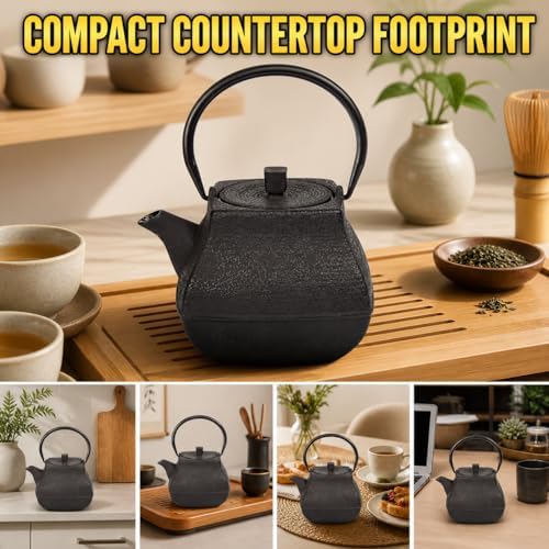 Creative Home Textured Japanese Tetsubin Cast Iron Teapot with Stainless Steel Infuser, 47 oz, Ergonomic Handle for Isolation of Tea Residue, Stovetop Safe - Image 5