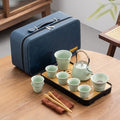Travel tea set,Portable ceramic tea set,Chinese tea set,Tea sets for adults,Tea pot sets,Portable Travel Bag,Home,Gifting,Outdoor and Office,茶具 (Light green) by Unknown