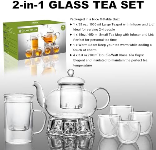 2-IN-1 Glass Tea Sets for Adults, Gifts for Tea Lovers - Image 2