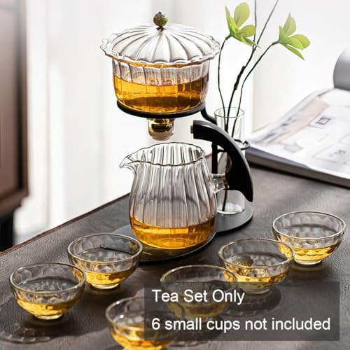 Lazy Kungfu Magnetic Tea Pot, Semi Automatic Glass Teapot, Lazy Kungfu Drip Teapot, Magnetic Attraction Water Rotating Cover Bowl Suitable for Home/Office Reception Tea Set - Image 2