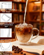 Glass Coffee Cups Set Of 6 - 8.5oz Double Walled Glass Coffee Mugs with Handle,Clear Insulated Borosilicate Glass Mug,Suitable for Cappuccino,Tea,Latte,Hot Beverage and Wine (6 Pack 8.5oz +6 Spoons) - Image 5