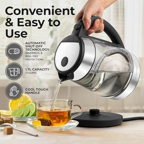 Zulay Kitchen Fast-Boiling Electric Kettle - 1.7L Hot Water Kettle 1500W With Auto Shut-Off - Water Boiler For Coffee & Tea - Boil-Dry Protection, Cool-Touch Handle, 360° Base - Black - Image 2
