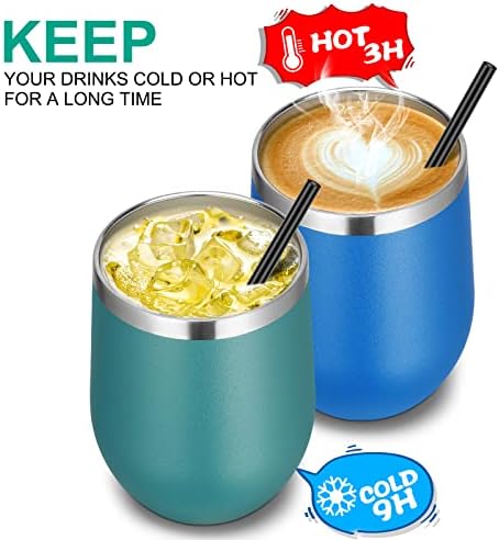 VEGOND Wine Tumblers Bulk 6 Pack, 12oz Stainless Steel Stemless Wine Glass with Lids and Straws, Double Wall Vacuum Insulated Tumbler Cup, Coffee Mug for Cold Hot Drinks - Image 5