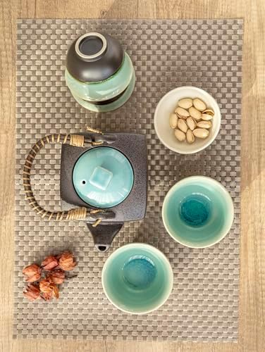 Ocean Blue Tea Set: 1 Mino Ceramic Teapot and 4 Seto Ceramic Teacups in Gift Box (Made in Japan) - Image 5