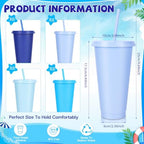 24 Pack Plastic Tumblers with Lids and Straws, Reusable Cups with Lids Plastic Colorful Cups for Parties Birthdays, Iced Coffee Cup Cold Drink Cups Bulk Tumblers (24 oz, Gradient Blue Colors) - Image 3