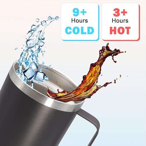 20 oz Tumbler with Handle and Lid Insulated Travel Coffee Mug Grey 12P - Image 4