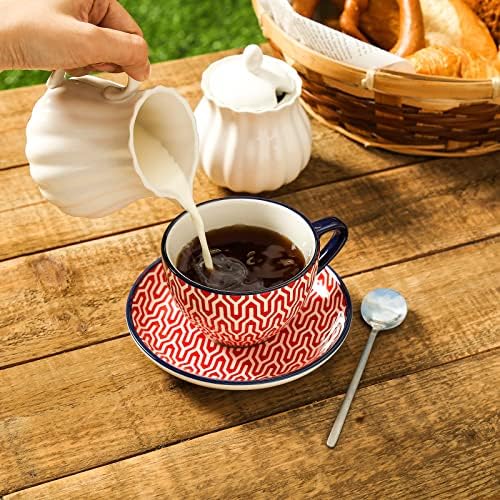 KitchenTour Espresso Cups and Saucers set, 6-pack,7oz - Cappuccino Cups with handle set of 6 - Teacup for Tea Party Bohemia style - Image 5